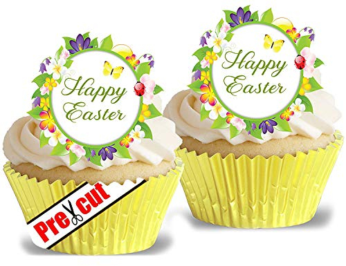 Anglesit 24 x Pre-Cut Happy Easter Edible Wafer/Rice Paper Cupcake Toppers Cake Decorations Birthday Party