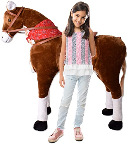 TE-Trend Pferde Spielzeug Schaukelpferd Pferd zum draufsitzen Stehpferd Reitpferd Spielpferd zum Reiten als Mädchen Geschenk mit 112cm Kopfhöhe braun