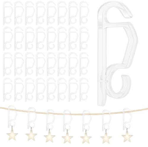 Lizzy 50 Pack Christmas Gutter Hooks for Hanging Lights & Decorations | Strong Plastic Gutter Hooks for Outdoor Use | Easy Install Clip Hooks for Roof, Gutters, Railings & Fences