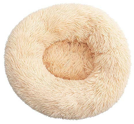Uteruik Haustierbett für Hunde und Katzen, weiches Plüschkissen, rundes Bett für Katzen und kleine Hunde, 40 cm, 1 Stück (hellgelb)