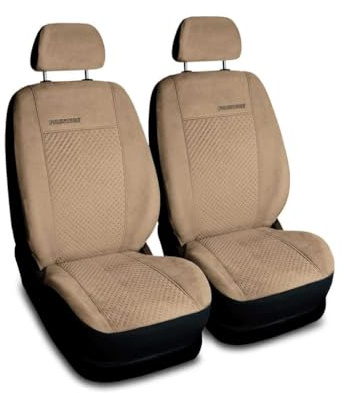 Saferide 2er Set Autositzbezüge PKW universal | Auto Sitzbezüge Velourslederimitat Beige für Airbag geeignet | für Vordersitze | 1+1 Autositze vorne