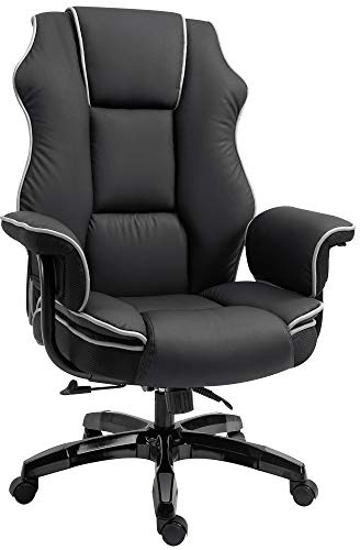 Vinsetto Bürostuhl mit Liegefunktion Schreibtischstuhl Schwarz | Ergonomisch, Höhenverstellbar, Drehfunktion, Computerstuhl für Home-Office, Kunstleder