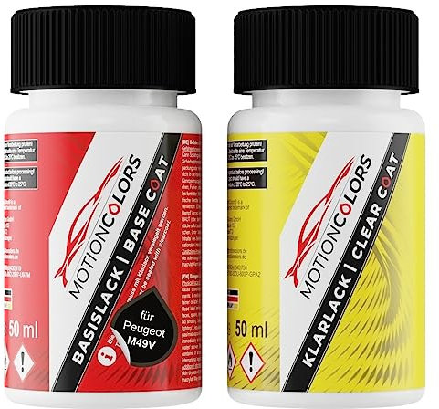 MOTIONCOLORS Noir Perla Nera/Perla Nera Schwarz M49V für Peugeot Autolack Lackstift Set Basislack und Klarlack je 50ml