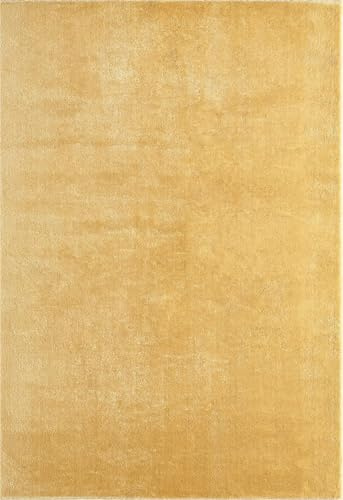 the carpet Relax – Superweiches Badezimmerteppich, Flauschige Badematte in Felloptik, rutschfest & Waschbar (30°C), Ultra Soft Badvorleger Anti-Rutsch für Bad & WC, Gold, 80 x 150 cm