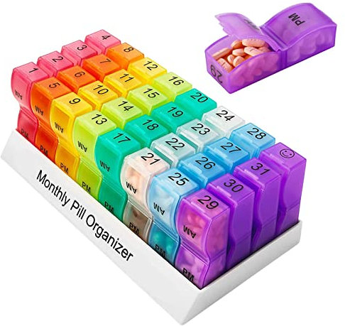 Gusengo Tabletten-Organizer - Tablettenbox Monat 31 Tage, Pillendose 64 Fächer Morgens Abends, Monat Tablettenbox Morgens Abends 2 Fächer Zur Aufbewahrung Von Fischölen Und Arzneimitteln