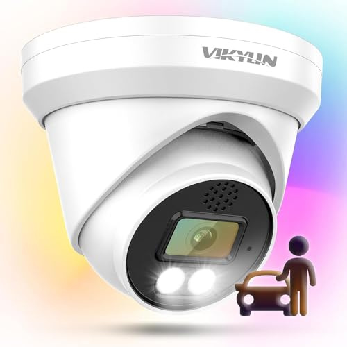 VIKYLIN 6MP Full Color PoE IP Camera with F1.0 Aperture, Two-Way Audio, AI Human/Vehicle Detection, Turret Outdoor Security Camera, 2.8mm Lens, WDR, IP67, SD Card Slot 256GB