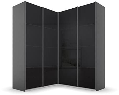 Rauch Möbel QUADRA, Eckschrank, Glas Basalt/Grau metallic, Breite 181 cm | Eckschrank mit Schwebetüren, 4-türig, 4 Glastüren, für Schlafzimmer, Gästezimmer, Ankleidezimmer, Garderobe