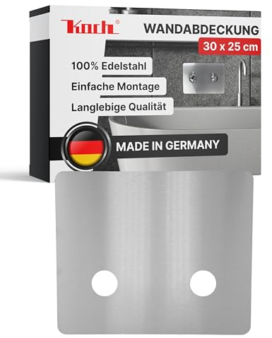 Koch Wandabdeckung 300 x 250 x 1,25 mm aus 100% Edelstahl I Abdeckplatte für Armatur & Wasseranschluss I Hygienische Wandplatte gegen Schimmel & Kalk I Antibakteriell, rostfrei & pflegeleicht #31
