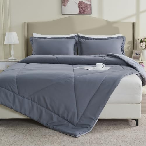 beeweed Summer Duvet King Size, 4.5 Tog Down Alternative Comforter Set with 2 Shams, Reversible Coverless Duvet Microfiber Soft Bed Quilt for All Seasons, Machine Washable, 230x220cm