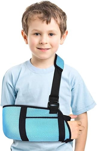 Cabestrillo Para Niños, Inmovilizador De Hombro De Malla Pediátrica Azul Cabestrillo Para Niños Para Lesiones En El Hombro Muñeca Rota, Clavícula, Mano, Codo, Manguito Rotador, Brazo Izquierdo O Derec
