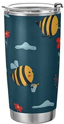 FJAUOQ Tumbler Bee Cloud Flower Insulated Coffee Cup Driver Beverage Container Office Travel Mug with Straw and Lid 20oz Back to School Gift