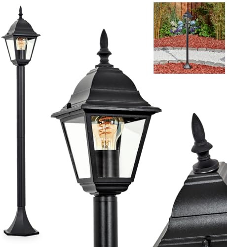 Außenwegeleuchte Naofe, Wegeleuchte aus Metall/Glas in Schwarz/Klar, Außenleuchte in antikem Look, 104 cm, Gartenlampe, Gartenbeleuchtung IP44, 1 x E27, ohne Leuchtmittel