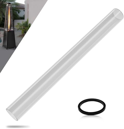 COMVIEE Piezas de repuesto de tubo de vidrio para calentador de patio, 49.5 pulgadas de alto y 4 pulgadas de diámetro, tubo de vidrio de cuarzo con anillo de soporte de neopreno, compatible con