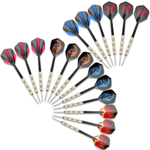Wingluge 18 stycken dartpilar med metallspets, 14 gram steelarts professionell, ståldart set, ståldart pilar, 6 motiv dart flyg, multipurpose dart tool, för nybörjare och hobbyister