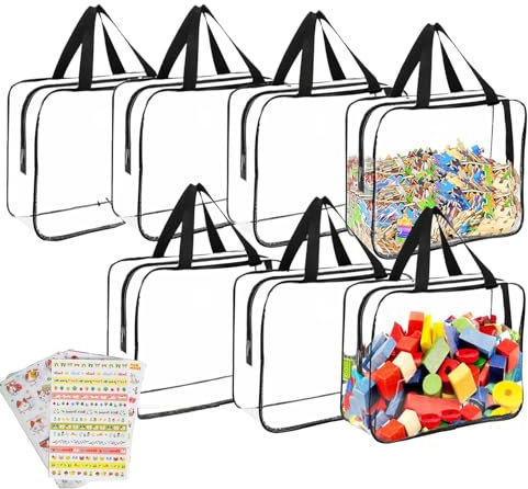 Kiswleon 7pcs Toy Storage Bags with Handle and Zips,Pvc Clear Storage Bags, 11.8 * 8.6 * 3.9inch Waterproof Toy Storage Organiser,Clear Tote Bag for Building Blocks,Kids Small Plush Toys
