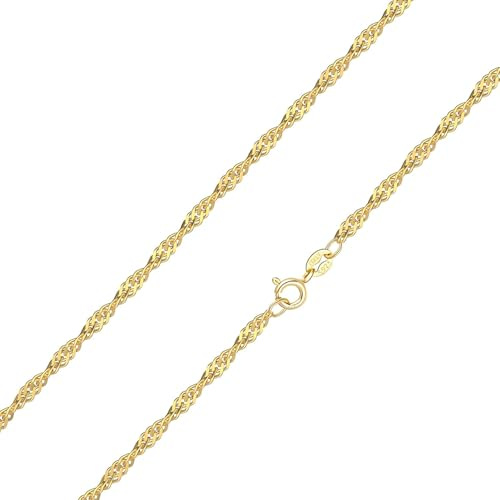 HARJJME Singapour Chaîne torsadée en argent 925 pour femme sans pendentif Chaîne en argent 925/585 plaqué or Collier en argent sterling 925 pour femme Cadeau 35 cm à 55 cm, 40 cm, Argent sterling