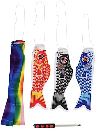 CAXUSD Karpfenflagge Satz aus Satin, Japanischer Stil, 1 Satz | Hängeflaggen für Tür und Garten, Karpfenförmige Deko, Foto Prop mit Dekorativem Effekt