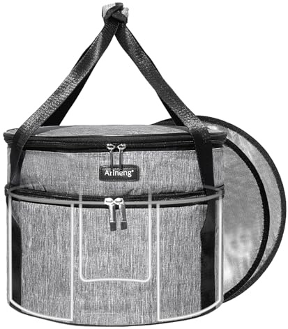 Arineng Pie Carrier, Hard-Sided Design, Insulated Bag For Casseroles, Round Insulated Cooler, Pie Tray With Lid And Handle For Hot And Cold Food Casserole Trays (Grey)