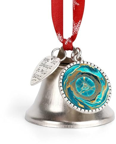 Klockor, turkos blå guld marmor tryckta julklockor, julklockor ornament, hängande klockor julklockor