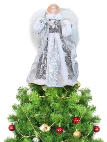 Weihnachtsengel Baumspitze -Weihnachts Engel,zarte Engelsstatue Baumspitze für Weihnachtsbaumspitze, Innenbüro-Baumschmuck Baum-Spitzenengel Figur Festliche Wohnkultur weiß