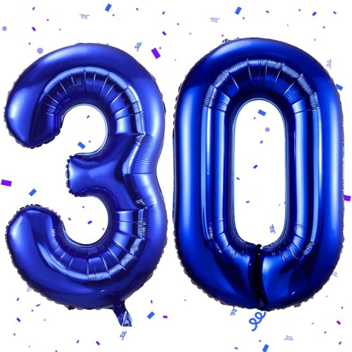 Dunkelblau Folienballon 30-40 Zoll, Zahlenballon für Helium - Geburtstagsdeko für Frau, Jubiläum, Party