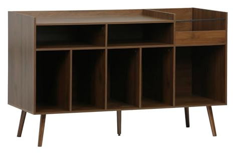sweeek - Mueble de vinilos XL Vintage Efecto Madera Oscura, 130cm, Nepal, Madera Oscura, 130x50x80 cm