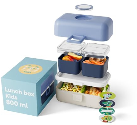 monbento - Fiambrera Infantil con Compartimentos Tresor azul/cream - Lonchera para Niños Ideal para Escuela/Picnic - Sin BPA - Personalizada y Segura - Lunch Box Niños - Azul & Cream