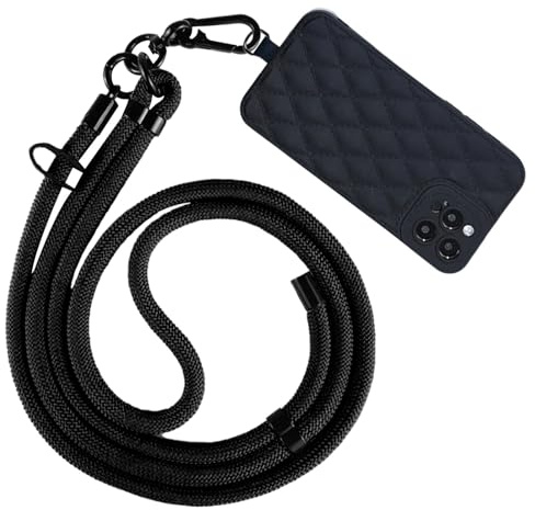 Soporte de teléfono con cordón, cordón antirrobo de nailon, correa cruzada y correa de muñeca, correa de muñeca multifuncional para la mayoría de teléfonos inteligentes, accesorios de viaje, Negro,