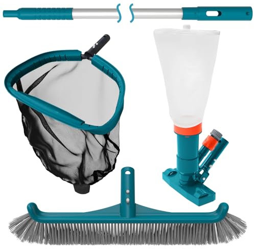 Pool-Reinigungsset für oberirdische Pools, Gartenschlauch, Pool-Staubsauger, Aluminiumrahmen, Laubbesen, Wandbürste und 2,4 m Stange zum Entfernen von Blättern und Schmutz