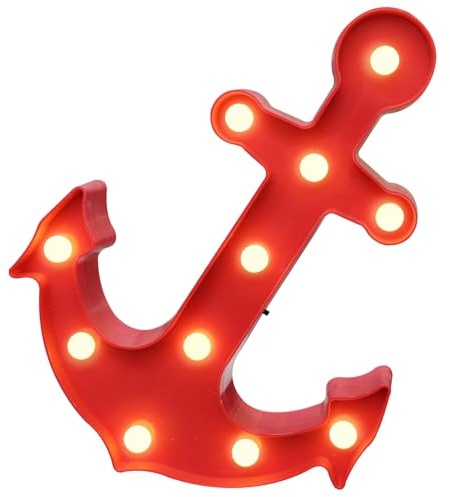 Vicila Anchor Shaped Marquee Signs, LED Marquee Lights Blue Anchor Decorations Night Lights Table & Wall Lamp for Summer Holiday Home Decor (Red)