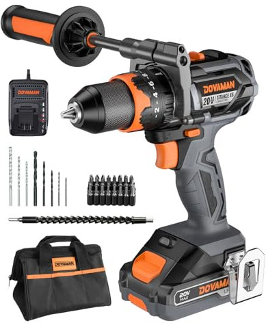 TITANCE X6 Trapano Avvitatore, Cordless 20V Spazzolato 1/2'' Trapano a Percussione, 65 Nm, 36000 BPM, Modalità 3 in 1, 2 Velocità, Mandrino Metallico, Kit per Progetti Fai-da-Te & Uso Domestico