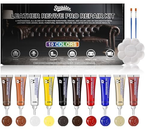 Kit Riparazione Pelle, 10 Colori Crema di Riparazione Pelle, Ripara Pelle Divano Liquid, Kit Riparazione Pelle Auto,per Riparazione di Graffi e Crepe Pelle Divani sedili Auto e Giacche