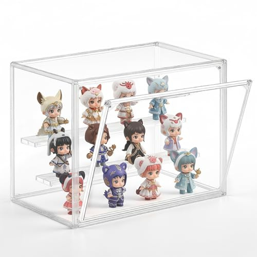 eYotto 1 PACK Acrylic Display Case For Collectibles, Clear Stackable Movable 3-Tier Hobby Display Cases, Acrylic Display Box With Lid And Magnetic Door for Figures Size 12