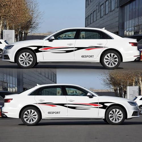 2 Stück Flamme Autoaufkleber,Lange Streifen Racing Sportwagen Seite Aufkleber,Universal Vinyl Grafik Aufkleber für Autos/LKW/SUVs(Schwarz-Rot)