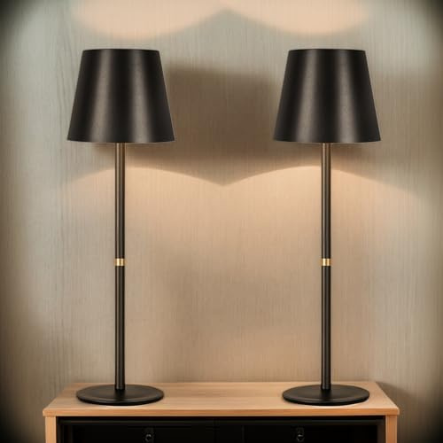 OUTON 2 Stück LED Tischlampe Kabellos mit Ladeanzeige – Touch stufenlos dimmbar, 3 Farbtemperaturen, Akku USB-C Aufladbar, IP54 Wasserdicht, 6h Laufzeit – Für Indoor/Outdoor & Geschenke, Schwarz