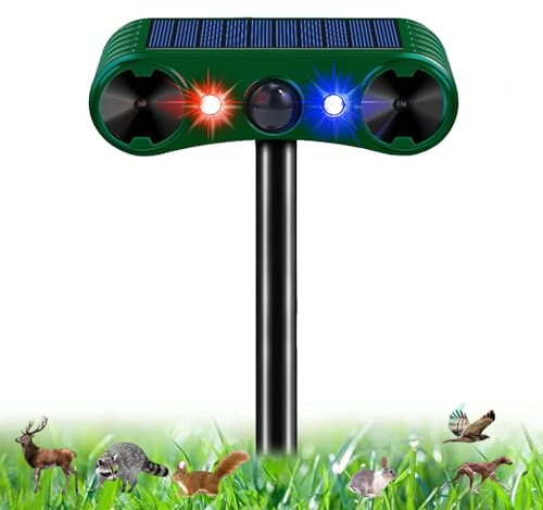 Repulsif Chat Exterieur, Répulsif Chat Ultrason, 2 Modes Repulsif Chat Solaire avec Lumière LED et Détecteur de Mouvement, Étanche IP54 Répulsif Animaux pour Anti Chats Chiens Souris Ratons Oiseaux
