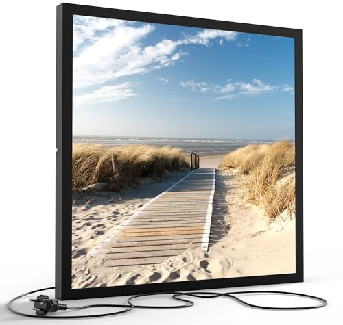 DEQORI LED-Wandbild Strandaufgang am Meer | Größe 60x60 cm | moderne Decken- & Wandleuchte mit hochwertigem Motivdruck auf PVC – stilvoll für Büro, Flur & Wohnräume – Farbe: Schwarz