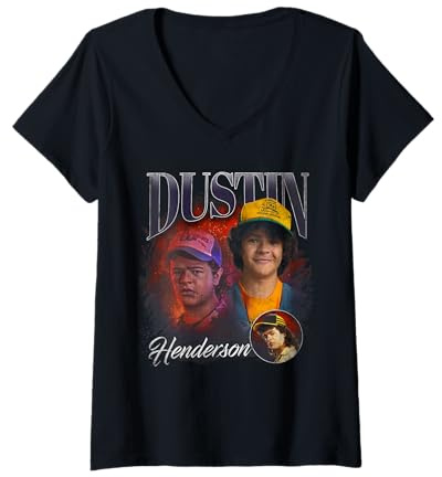 Femme Stranger Things Dustin Homage T-Shirt avec Col en V