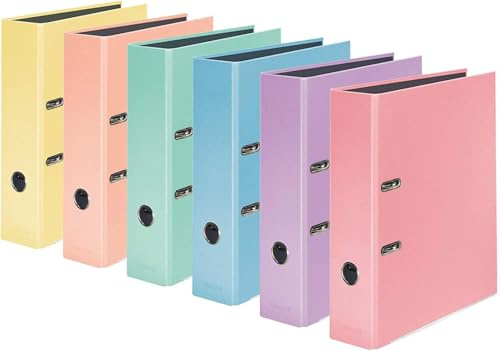 Falken PP-Color Ordner, Made in Germany, 8 cm breit DIN A4 farbig sortiert Pastell Vegan Kunststoffbezug außen, Papierbezug innen, mit austauschbarem Rückenschild (12 Ordner)