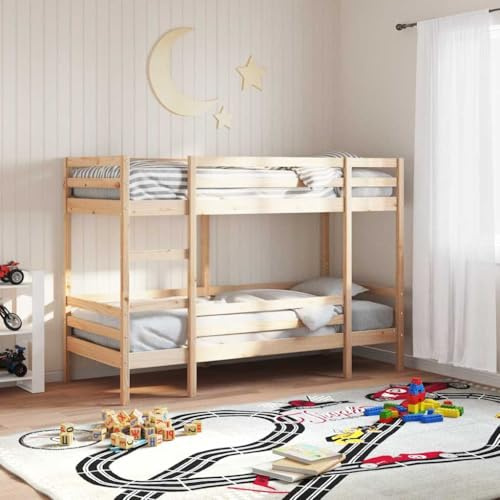 QZZCED Letto a castello in legno massello di pino con ringhiere di sicurezza e scala, letto alto e basso per piccoli spazi, struttura robusta e stabile, kit di fissaggio incluso