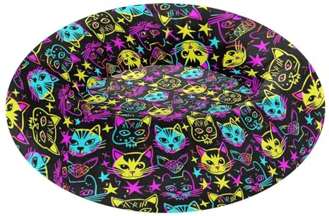 Haustier-Hundebetten, warm und gemütlich, flauschiges Hundekissen für kleine Haustiere, zum Schlafen, Größe M, Neon-Gothic, niedliche Cartoon-Katzen, Sterne
