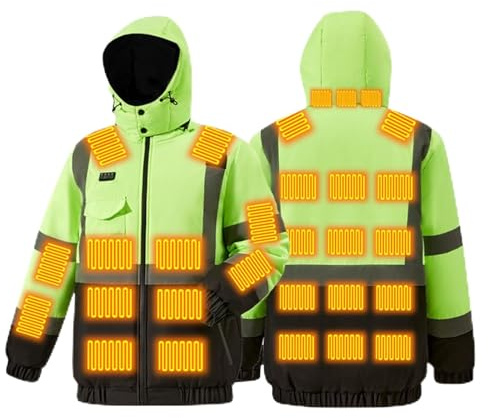 Sweat À Capuche De Sécurité Haute Visibilité Chauffant, Veste Chauffante Pour Hommes Et Femmes, Veste Chauffante Haute Visibilité, Manteau Chauffant À Capuche USB, 29 Zones De Chauffage(L)