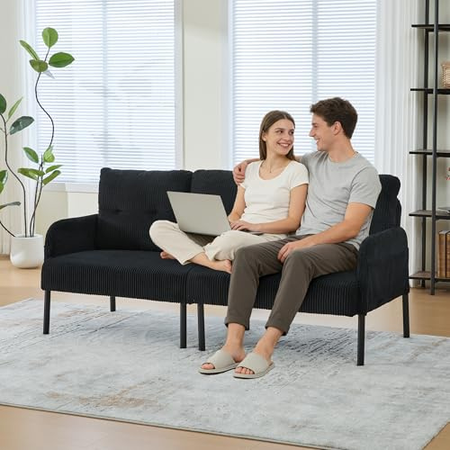 ZIDEY 3-Sitzer Sofa, Couch mit Armlehnen, hoher Rückenlehne und Seitentaschen, Loungesofa Corduroy, Gepolstert Polstersofa für Wohnzimmer, Schlafzimmer,schwarz