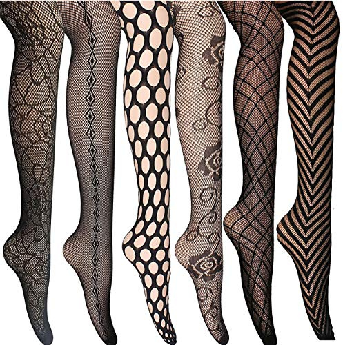 ANDIBEIQI 6 par damstrumpbyxor nätstrumpbyxor fina tights sömlösa nät, Svart-1, 28