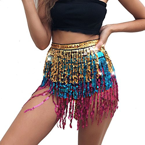 MUNAFIE Pailletten Rock, Glitzer Rock, Bauchtanz Hüfttuch Rave Festival Outfit Damen