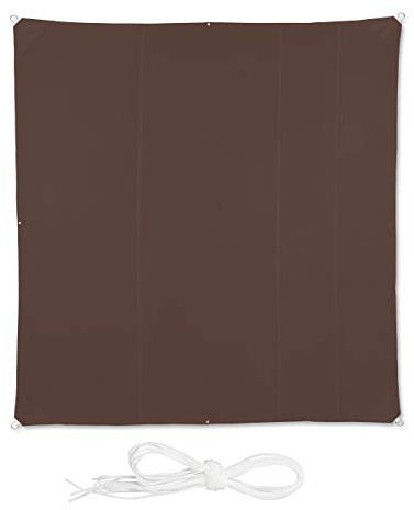 Relaxdays Tenda a Vela Quadrata, Idrorepellente, Anti UV, con Corde di Supporto, Terrazza, Giardino, LxP: 5x5 m, Marrone