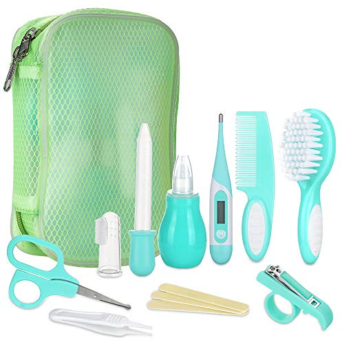 Lictin Baby Grooming Kit Newborn Care - 10PCS Baby Health Care Set Portable Baby Care Kit, Safety Cutter Baby Nail Kit for Nursing Baby Heath and Grooming (Mint Green)