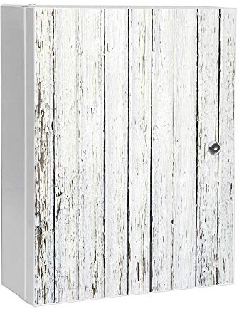 banjado Medizinschrank abschliessbar mit Motiv Weißer Bretterzaun 35x46x15cm - großer Arzneischrank für die Hausapotheke - Medikamentenschrank aus Metall zur Medikamenten Aufbewahrung
