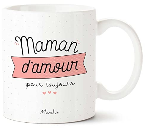 Manahia - Mug Maman d'Amour - Cadeau Fête des Mères & Anniversaire | Tasse maman chérie - Idée Noël - Message d'amour enfant - Bonne fête maman - Boîte cadeau kraft - Imprimée en France