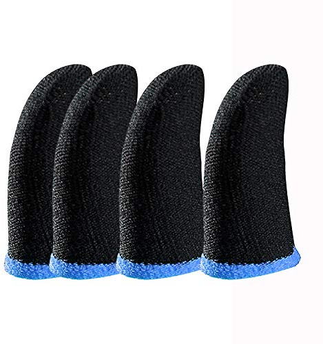 2 Paar Schweißfeste Fingerhandschuhe Nahtlose Touchscreen Game-Controller Daumen Finger Sleeve für PUBG Phone Gaming, Schwarz + Blau